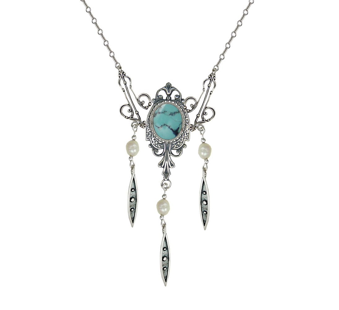Sterling Silver Victorian Necklace With Chinese Turquoise
